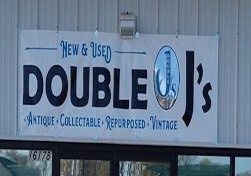 A storefront sign reads 