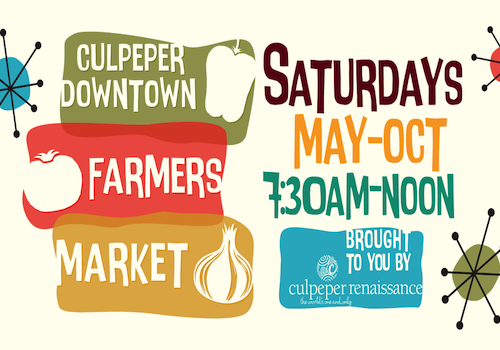 Illustrated sign for Culpeper Downtown Farmers Market. Text reads 