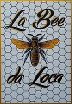Image of a honeybee centered on a hexagonal tile pattern. Text 