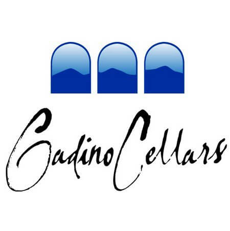 Logo for Gadino Cellars featuring three blue, arched shapes resembling window panes at the top. Below them, the text 