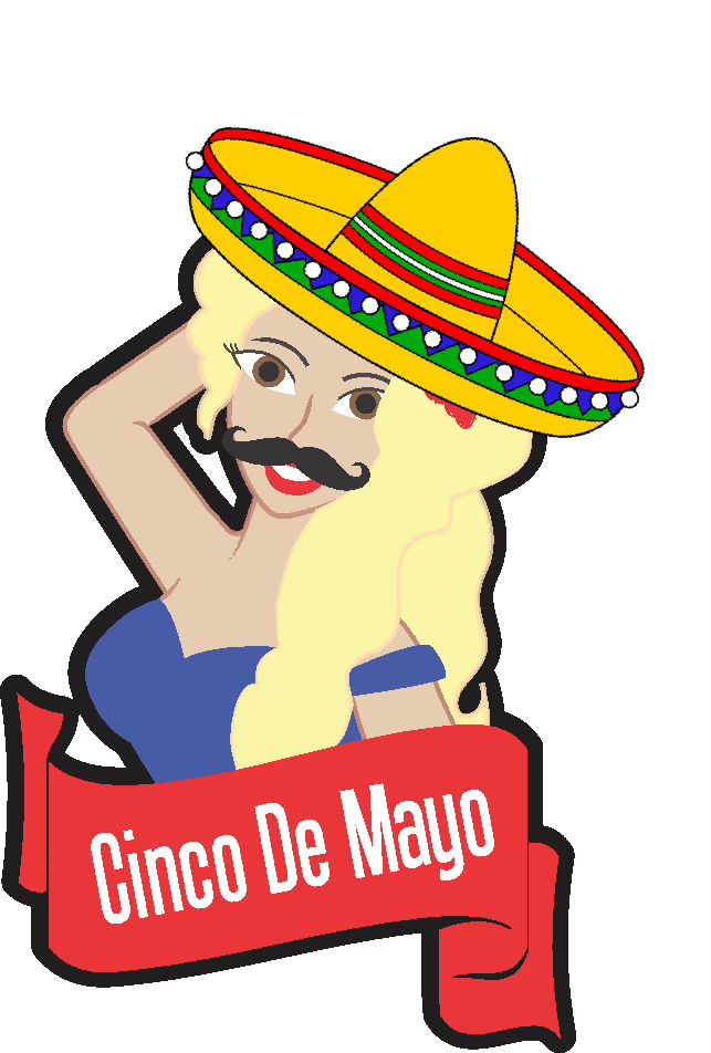 cartoon image of a cartoon woman with blonde hair, wearing a sombrero and mustache