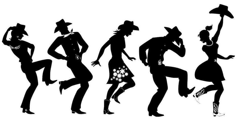 silhouette of people dancing in western attire
