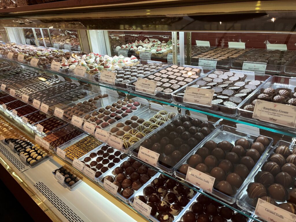 display of various Belgium chocolates